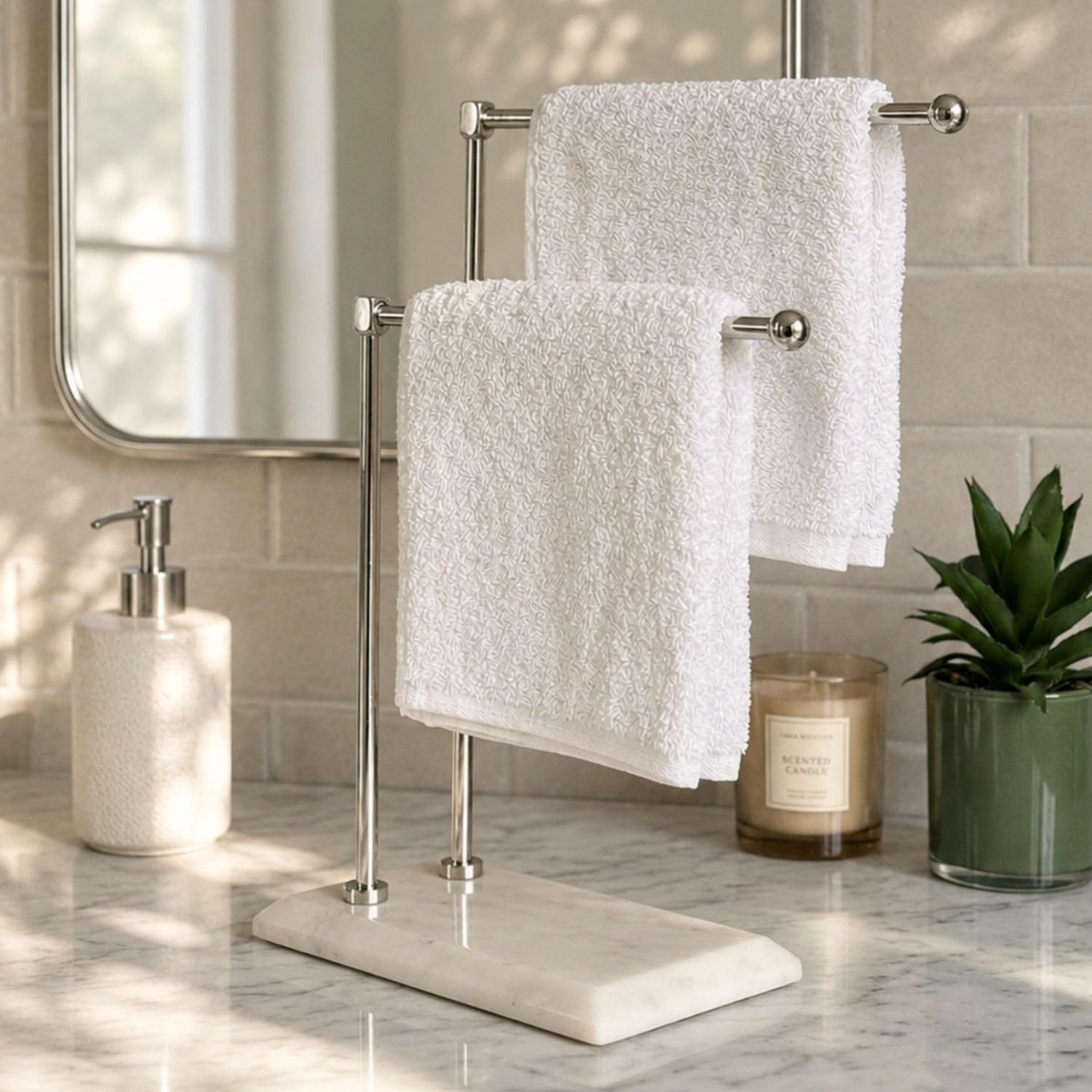 MASON HOME Melrose Hand Towel Stand - White & Silver 1pc |Heavy Marble Base | Easy to Use | Bathroom - Kitchen - Bedroom - Washbasin | Towel - Kitchen Roll - Paper Towel | Décor | Organizer | Stand-image-25