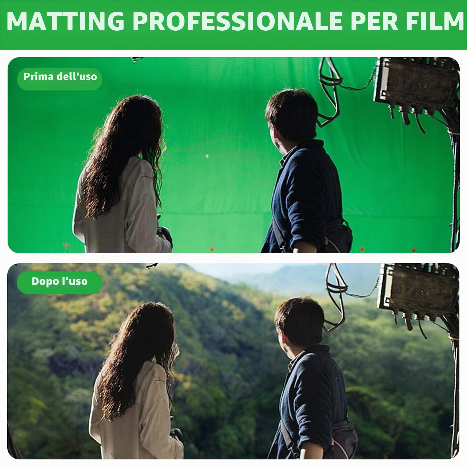 Green Screen Background 200 x 300 cm - Sfondo fotografico a schermo verde, lavabile con 6 morsetti, per foto e video