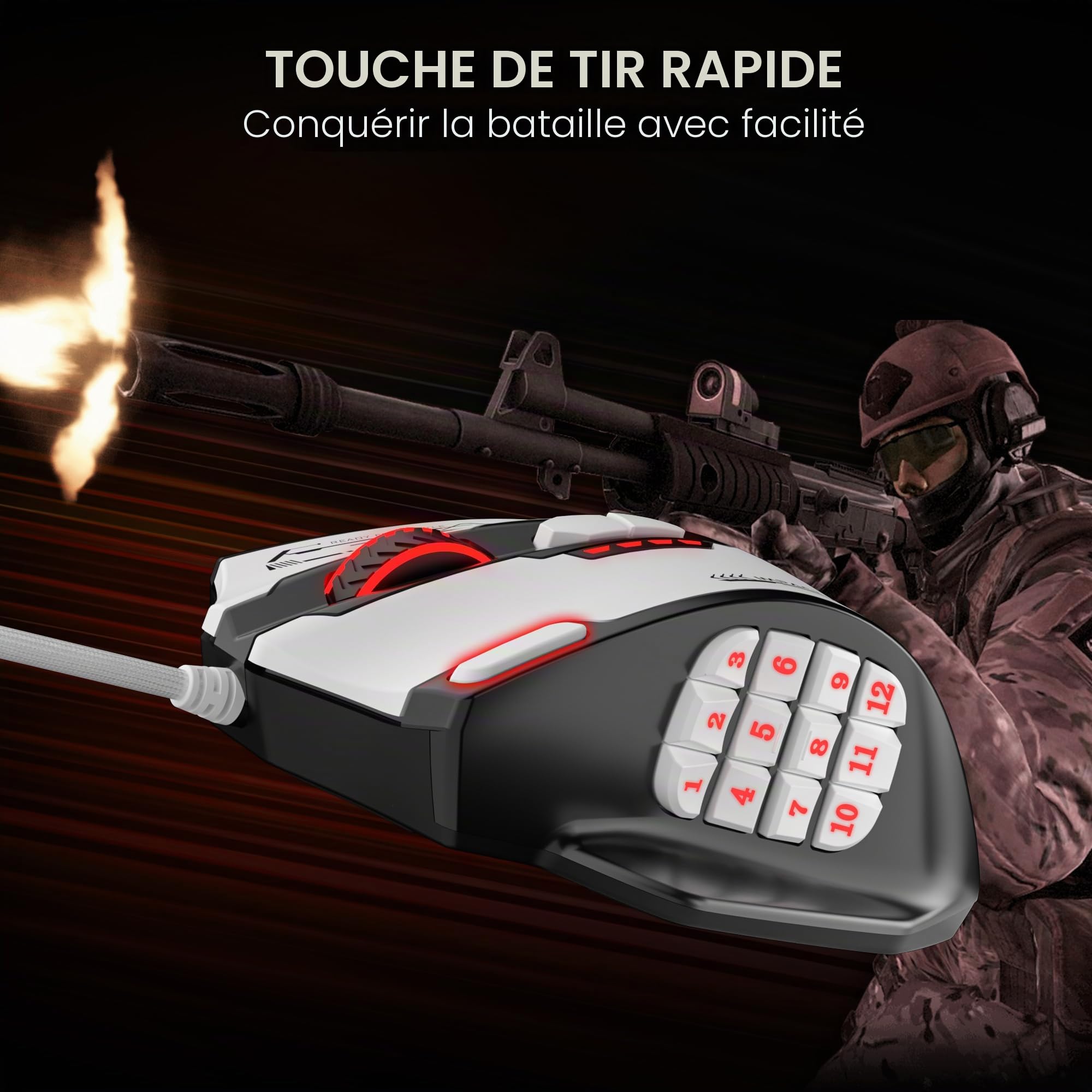 Redragon M908WB Souris Gaming MMO Filaire 24000 DPI Blanche