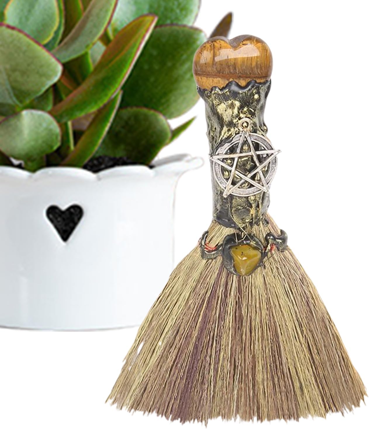 Witch Broom | Small Natural Healing Crystal Broom Stick, Halloween Brooms, Cleansing Healing Supplies, Home Decoration for Meditation
