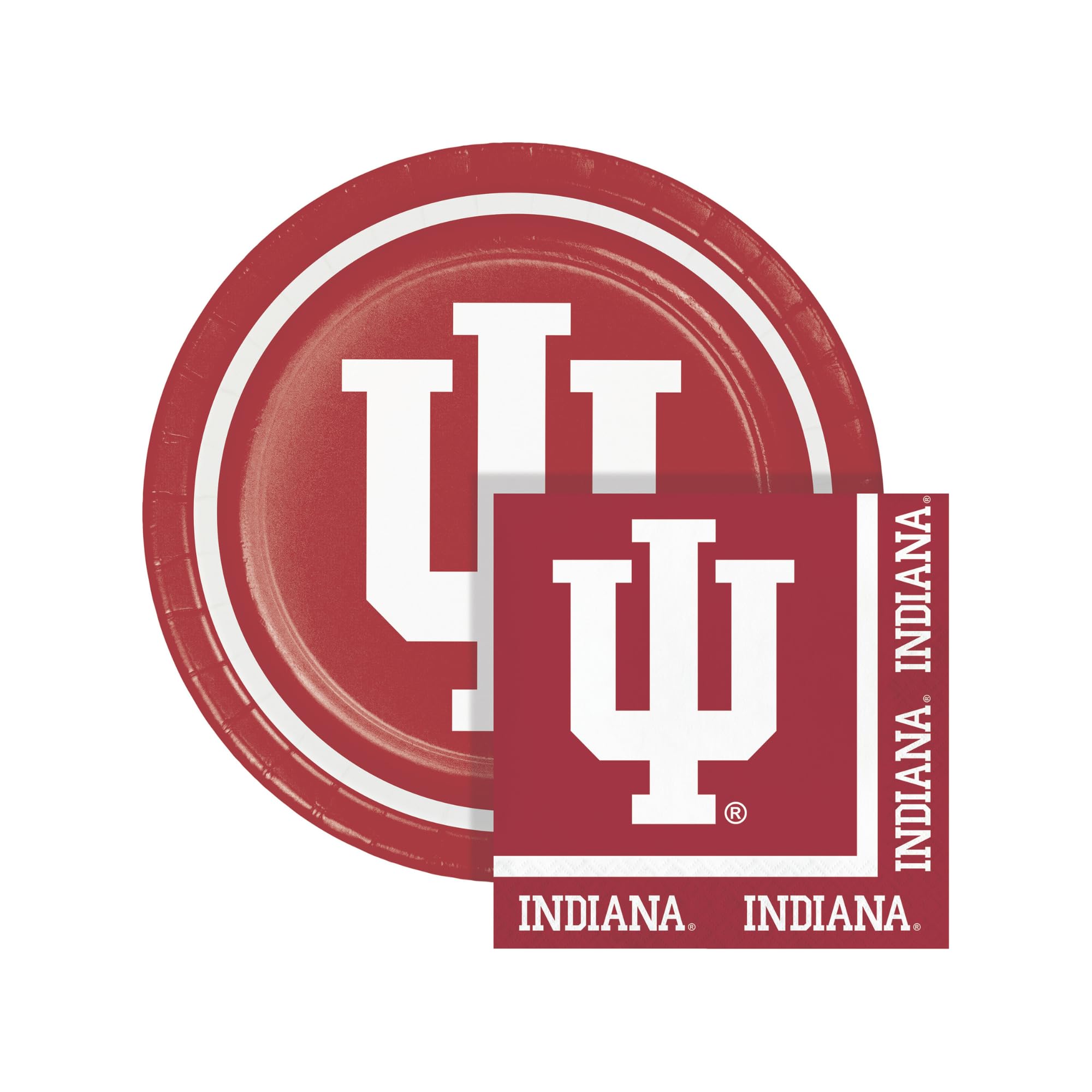 Collegiate Party - Paquete de platos, servilletas y mantel de 6 x 30 pulgadas, paquete para 16 personas, mesa no incluida, (University of Indiana, Hoosiers)