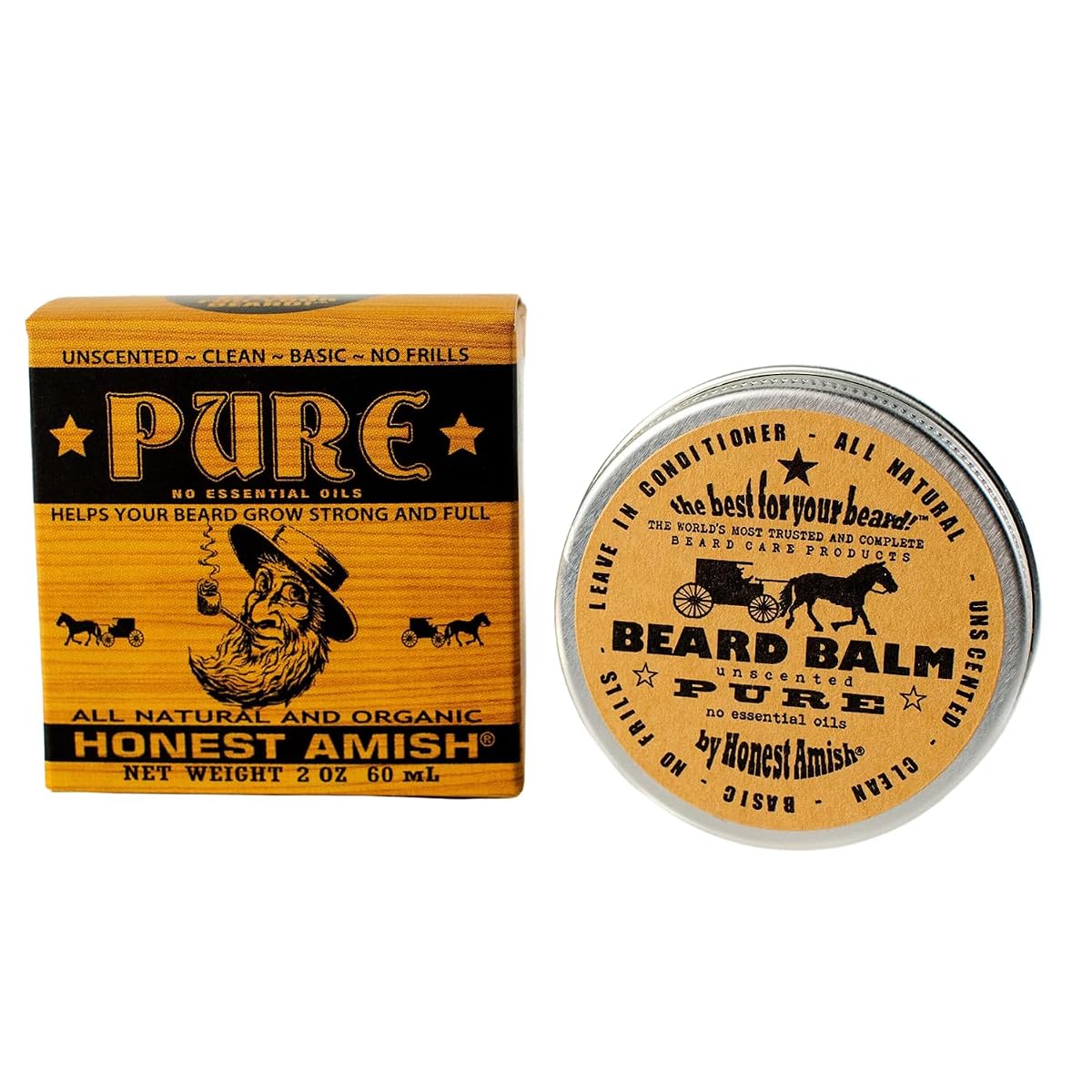 Honest Amish - PURE - Fragrance Free Beard Balm - All Natural - 2 ounce