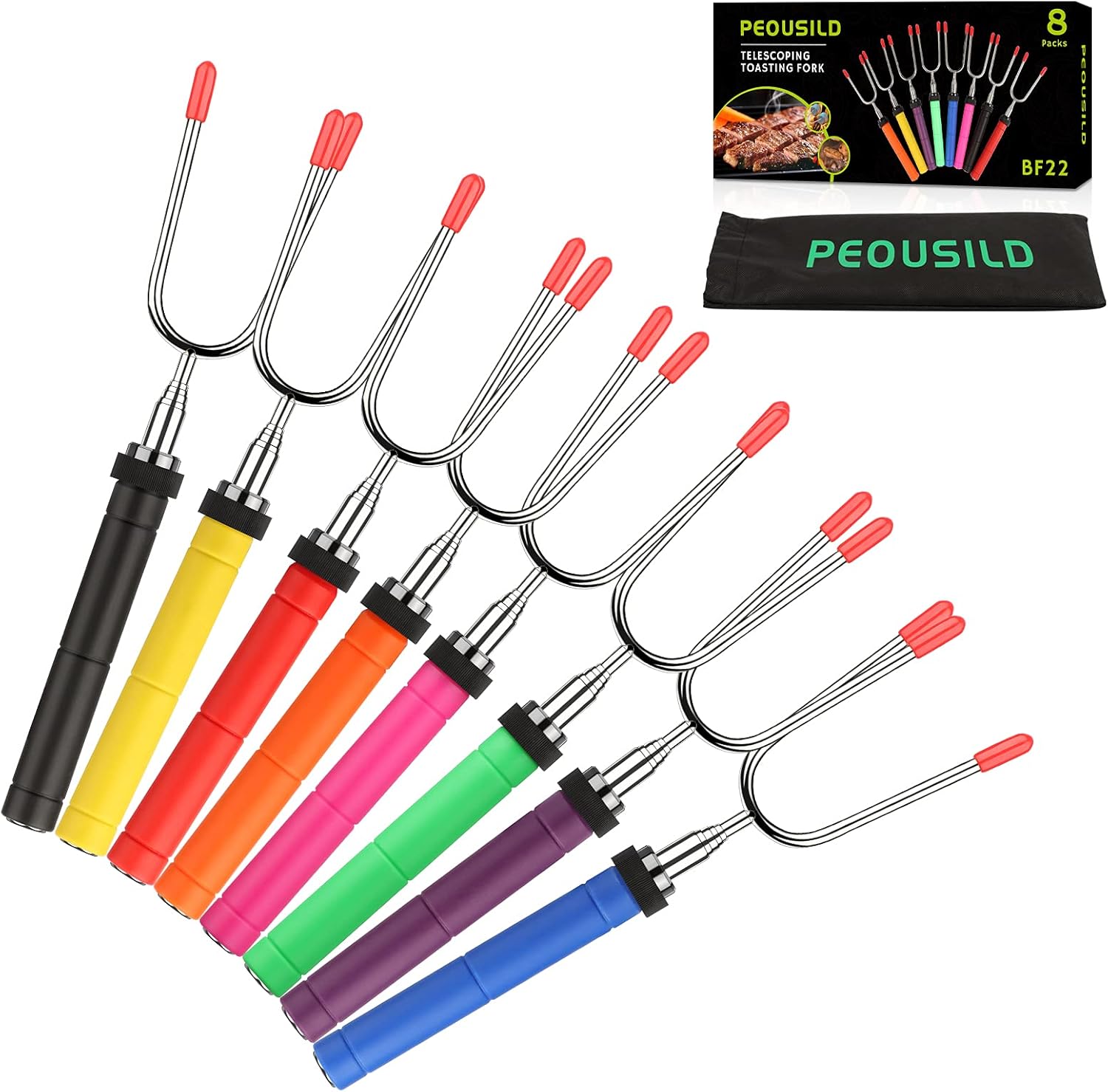 Marshmallow Roasting Sticks for Campfire, 8 Packs Telescoping Smores Skewers for Fire Pit, 34 Inch Forks Extendable Hotdog Camping Fire Forks with Colored Handel, Barbecue Forks for Bonfire & Grill : Patio, Lawn & Garden