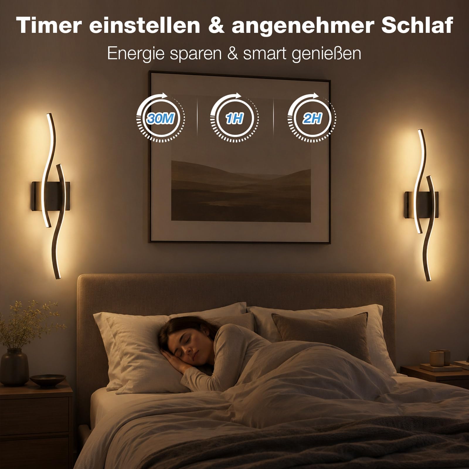 Wandleuchte Akku 2er Pack, Kabellose LED Wandlampen Dimmbar Wohnzimmer 60cm