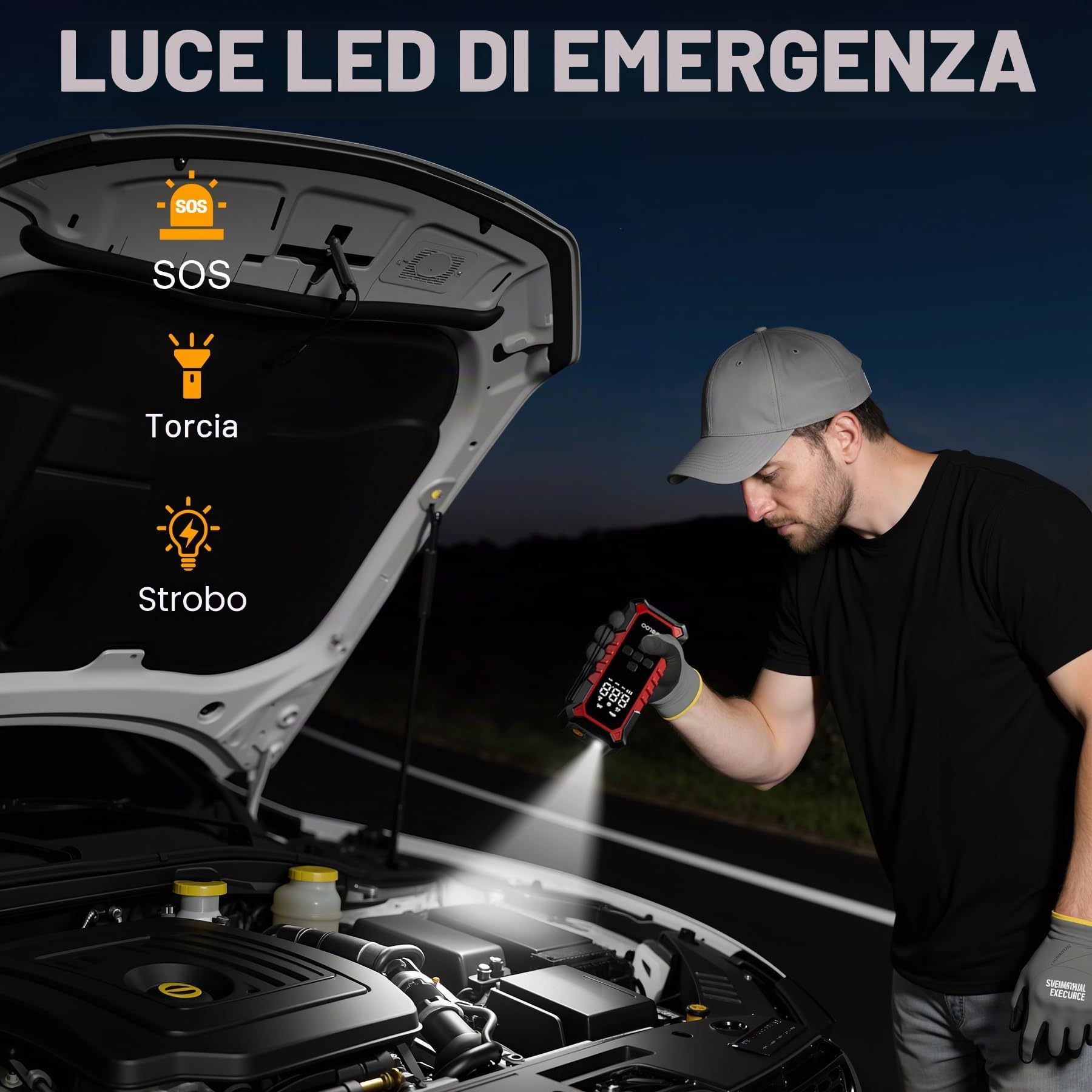 GOOLOO A6 Gear Compressore d'aria Portatile,160 PSI(11 Bar), con Manometro Digitale e Luce LED, Pompa Elettrica Intelligente per Pneumatici con Spegnimento Automatico per Pickup, Motore, Bici