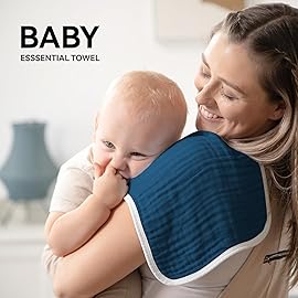 Synrroe Burp Cloths Large, Muslin Burp Cloths for Baby Girls and Boys, Pack of 10 Extra Absorbent and Soft Muslin, 6 Layers 20 by 10 Inches 100% Cotton (Blue Sets 10 Pack)