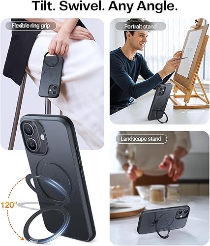 Vista 64 de TORRAS Funda magnética Ostand para iPhone 14 Pro Max [prueba de caídas de grado militar y compatible con MagSafe y soporte integrado] translúcida D