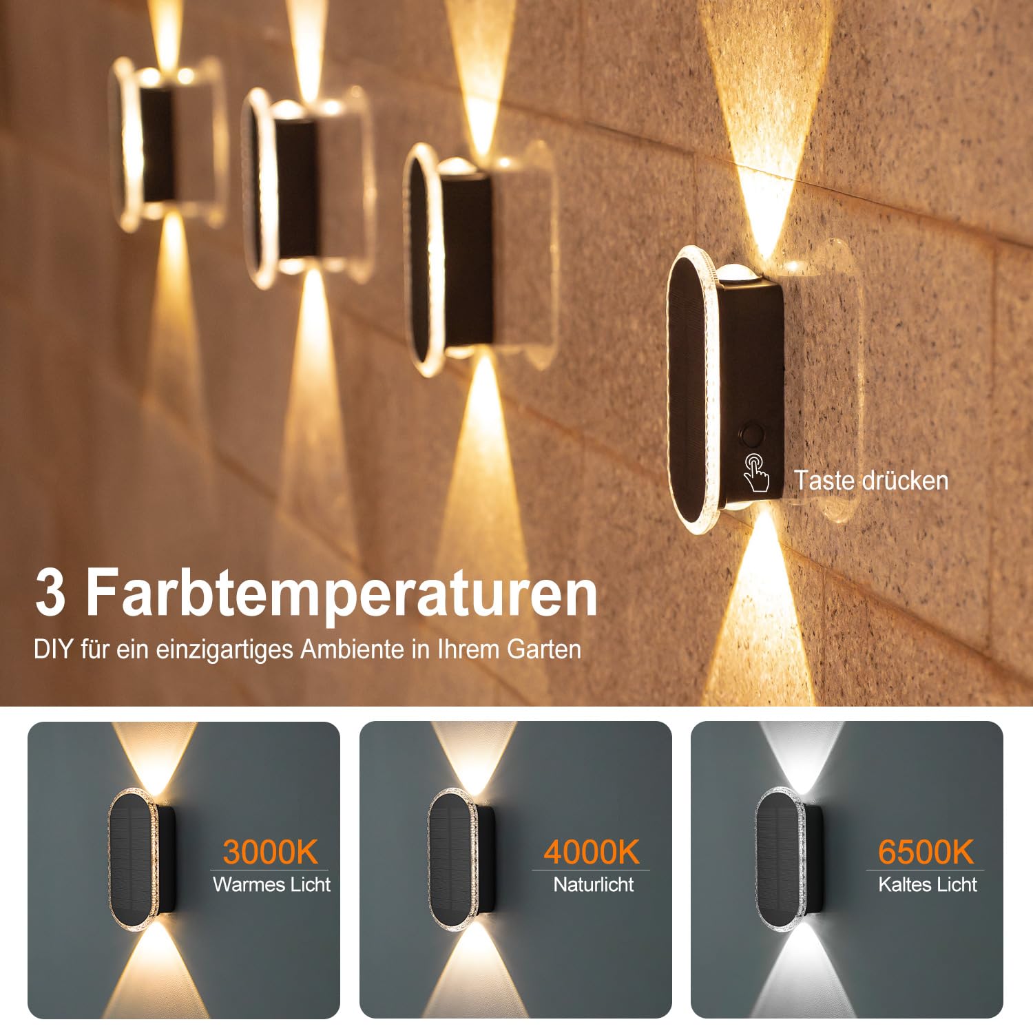 ELLASAY Luces Solares Led Exterior Jardin 6-Pack 1200mAh IP65 Impermeable 3 Colores 12H de Iluminacion