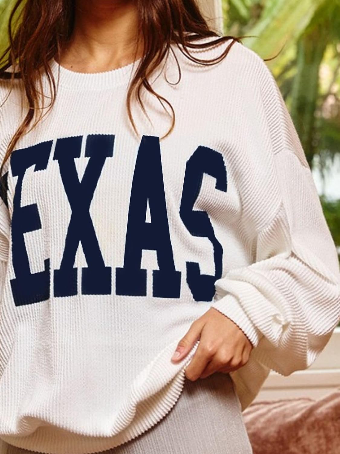 Texas Womens Sweatshirt Crewneck Long Sleeve Graphic Print Drop Shoulder Pullover Shirts Tops - Image 3