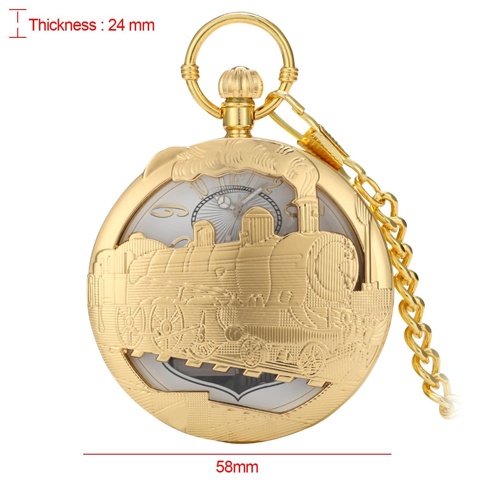 Musical Reloj de Bolsillo Coleccionable Vintage con Movimiento de y Cadena Caja Musical Retro Grabada Accesorio Único para Hombre Mujer, tren de oro, unico