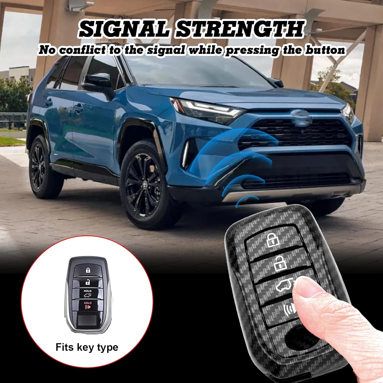 x xotic tech Carbon Fiber Pattern ABS Key Fob Cover w/Keychain for Toyota Highlander Land Cruiser 4Runner RAV4 Prime Camry Venza Corolla Cross Hilux, 4-Button Smart Keyless Entry Key