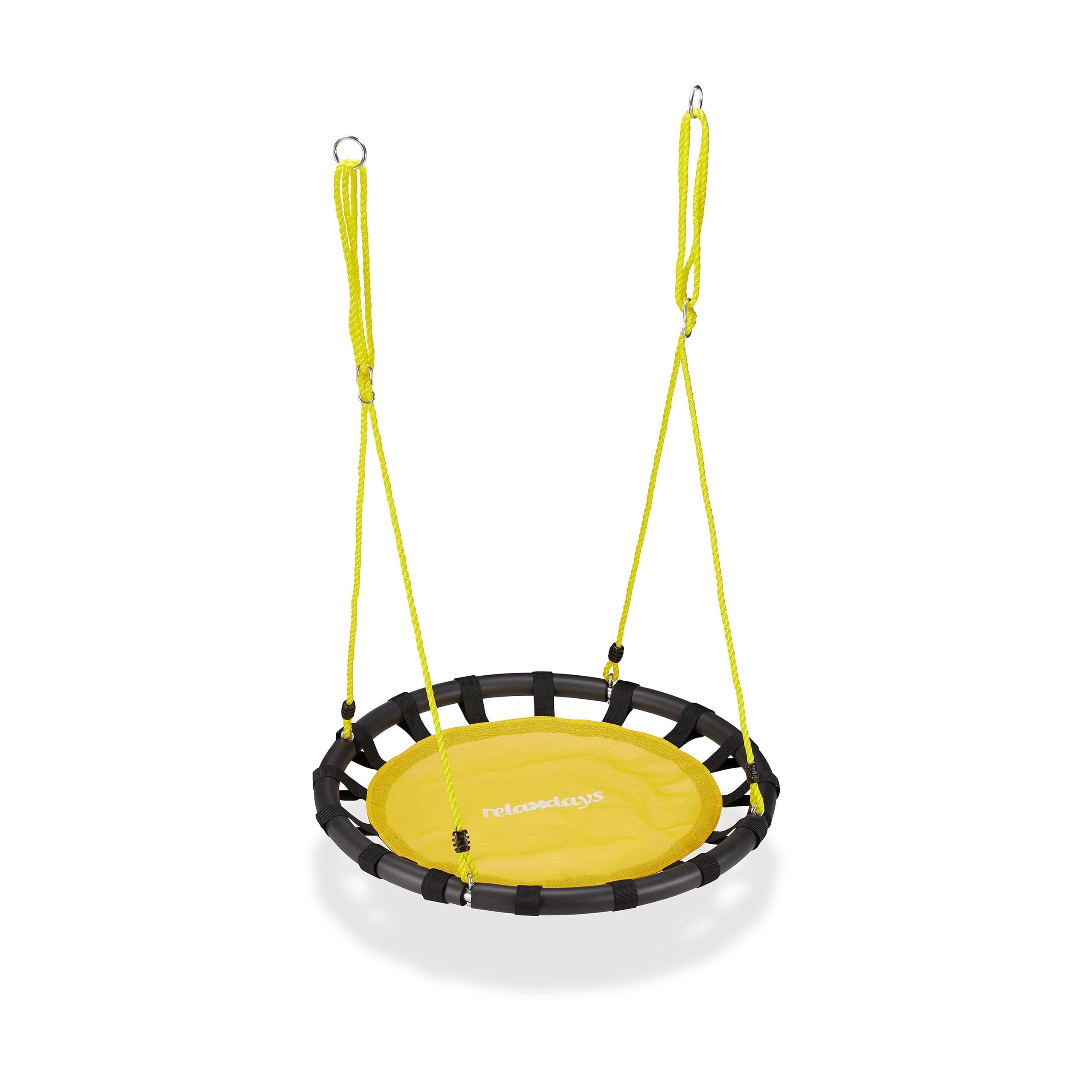 Relaxdays Nest Swing, Round Hanging Swing for Children, Height-Adjustable, Ø: 80 cm, For up to 100 kg, Yellow