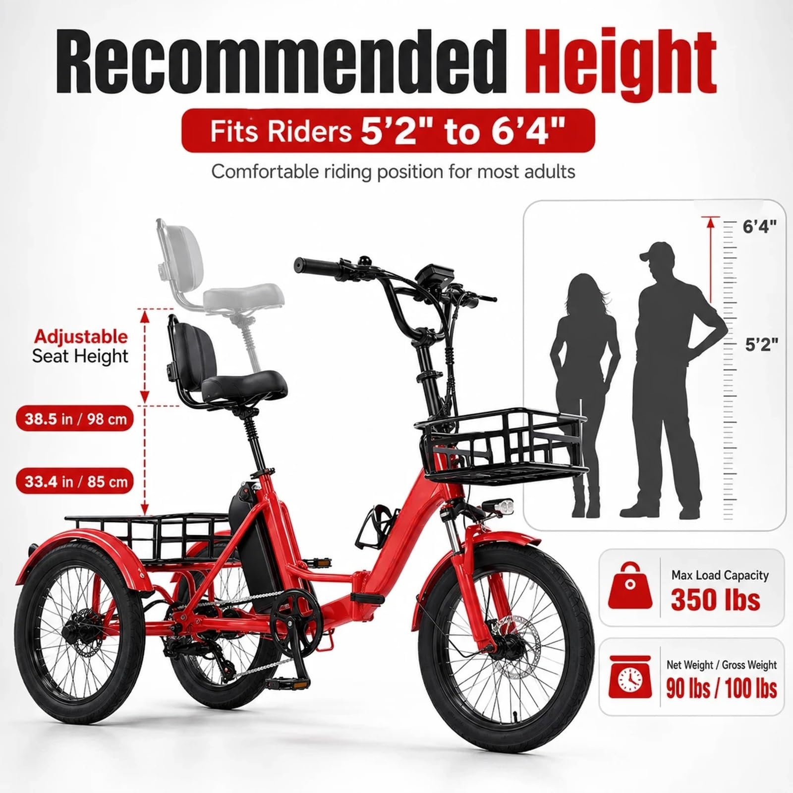 Vélo Électrique À 3 Roues Pour Adultes, Tricycle Électrique Pliable Avec Batterie 48V 13Ah, Pneu Large 20 Pouces, Paniers Avant Et Arrière, Tricycle Idéal Pour Les Déplacements Des Seniors(Blue)