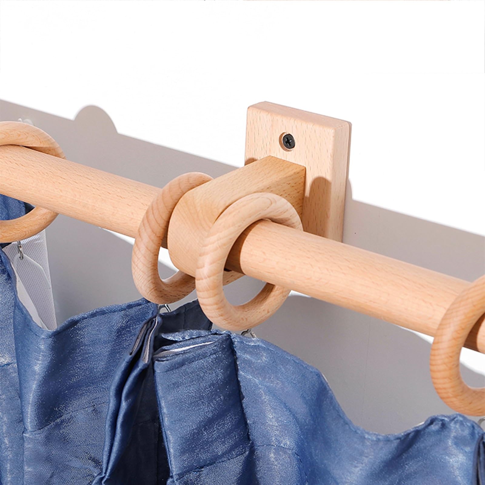 Tringle à rideaux en bois de 120 cm montée sur le côté avec 2 supports et vis de 29 mm de diamètre, idéale pour portes et fenêtres, solution élégante de décoration d'intérieur