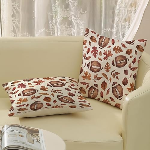 Miniatura 76 de Juego de 2 fundas de almohada de otoño de 18 x 18 pulgadas, hojas de arce de calabaza y búfalo a cuadros, decoración de otoño, de lino, Acción
