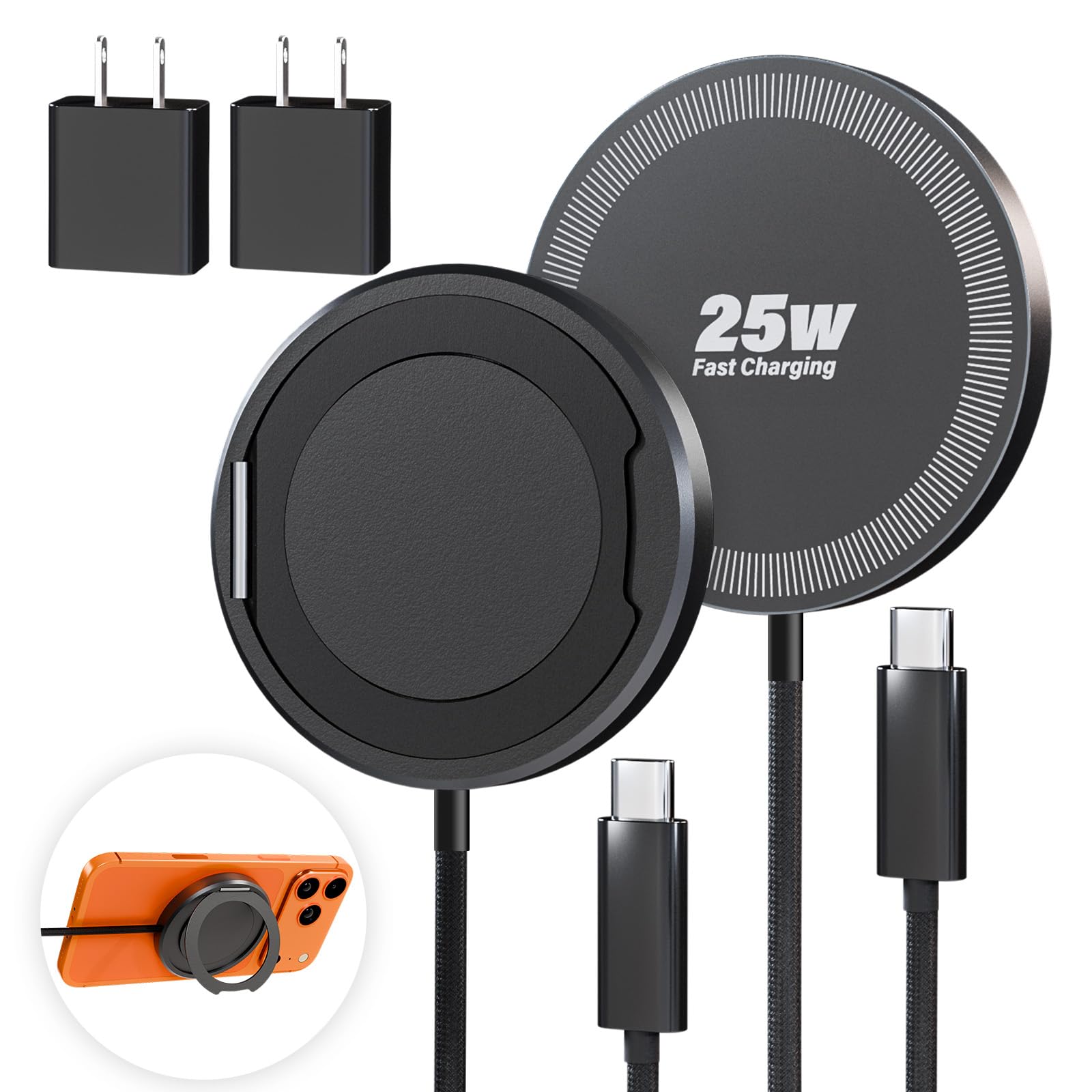 2Pack Magnetic Wireless iPhone Charger Fast Phone Charger with Stand, 6FT 25W Fast Phone Charging Pad Wireless Magnetic Charge for iPhone 17/17Air/16 Pro Max/16