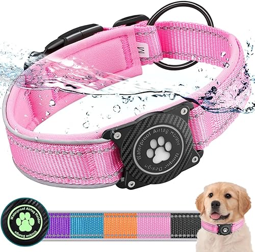Miniatura 16 de Collar para perro Airtag con soporte impermeable para AirTag, luminoso reflectante, acolchado suave, collar de nailon ajustable para perros