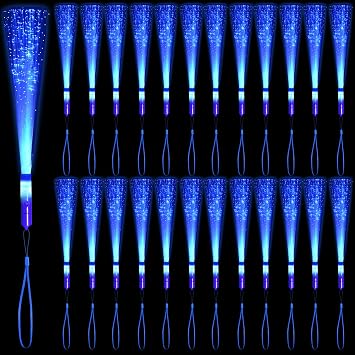 12 Pack Blue Glow Fiber Optic Wands Bulk Light Up Wand Glow Sticks with 3 Light Modes for Mardi Gras Carnival 4th of July Halloween Bar Concert Birthday Party Favors