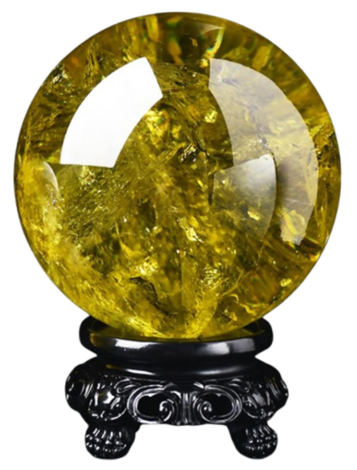 YLQUXEUV Citrine Crystal Ball Engraved Hand Polished Stone Sculpture Figure with Stand for Feng Shui Home Decoration, Crystals,7cm