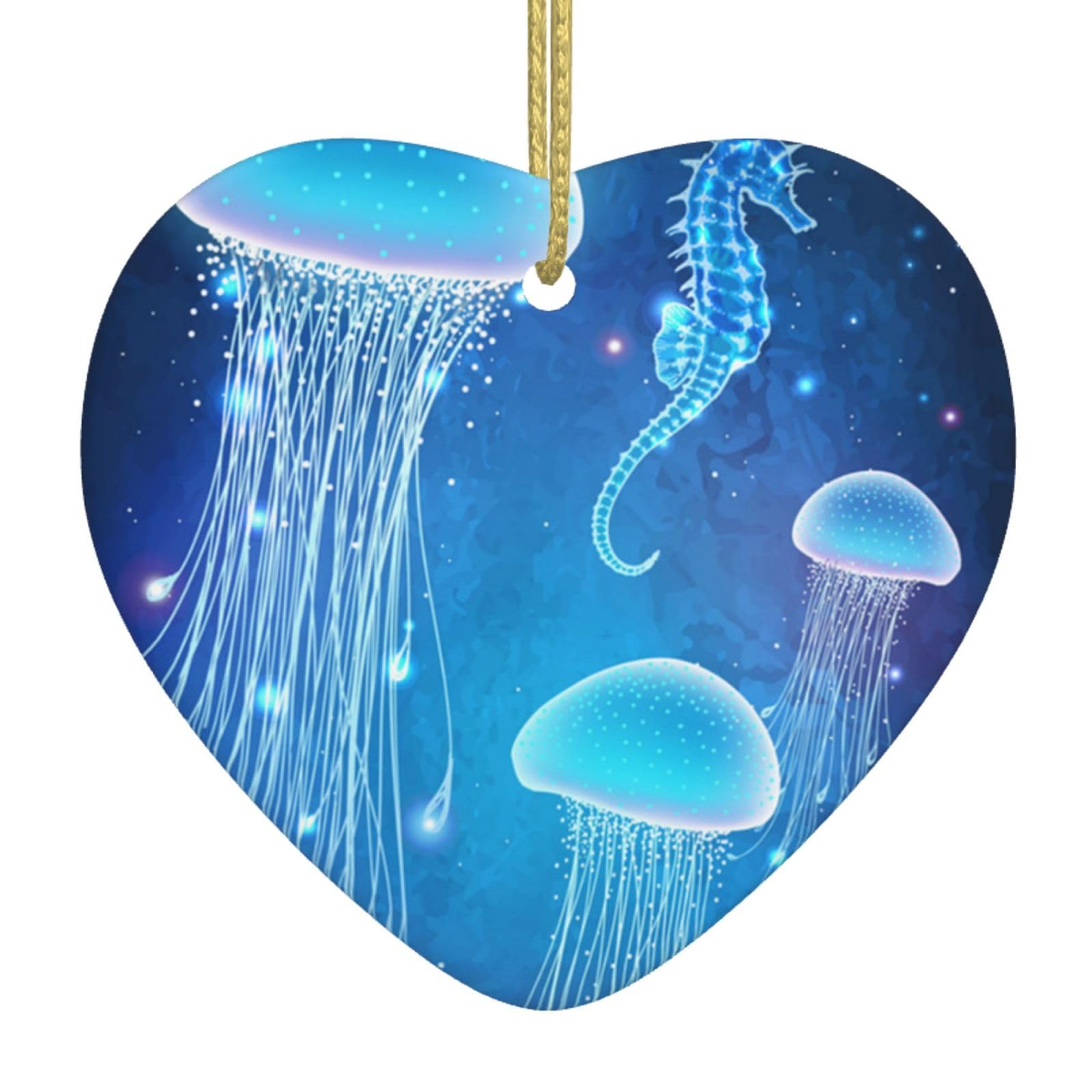 Christmas Ornament Jellyfish Seahorse Coral Christmas Tree Ceramic Heart Ornament Christmas Pendant Gift