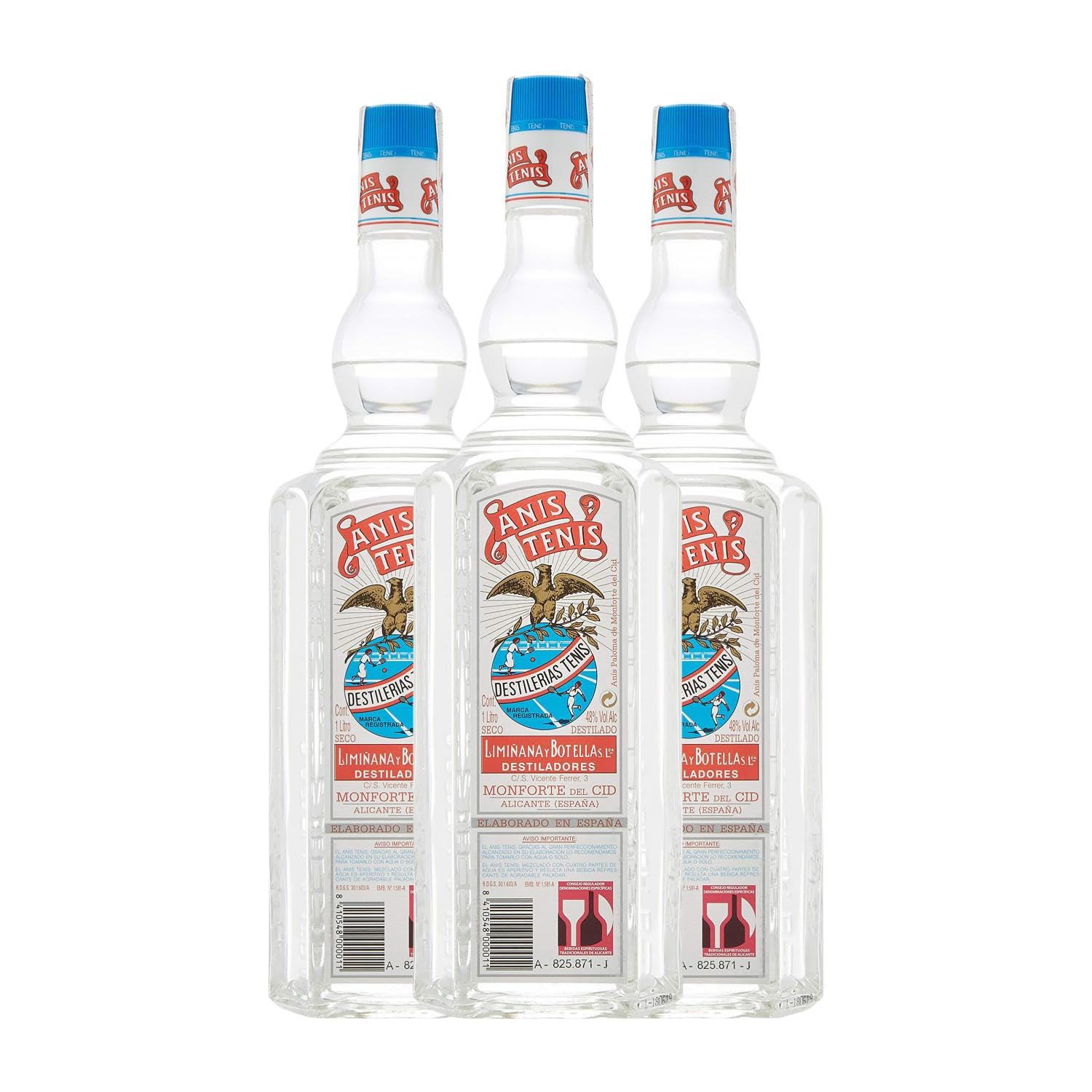 Anisado Tenis Anís Seco Botella Misil 1 L (Caja de 3 Botella Misil de 1 L)