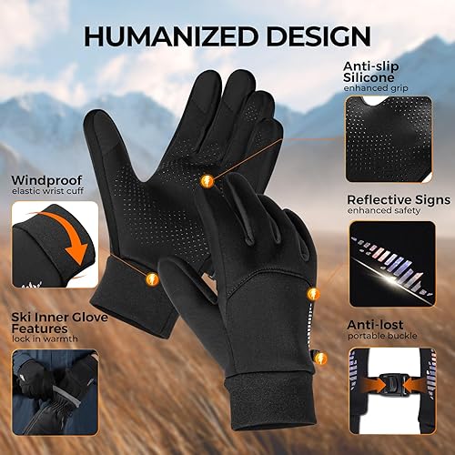 Miniatura 6 de rivmount Guantes de invierno cálidos para niños, pantalla táctil, impermeables, ciclismo, correr, esquí, al aire libre, clima frío para niños y niñas