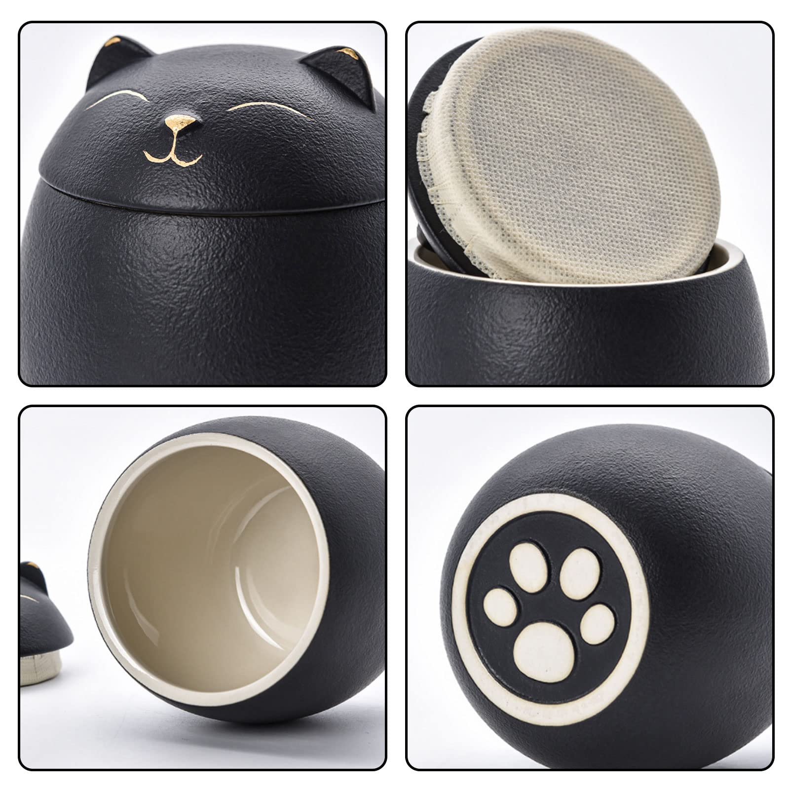 Keramik-Teebüchse Katzen-Design – Luftdicht, 3,15 Zoll, Schwarz, Mikrowellen- & Spülmaschinengeeignet