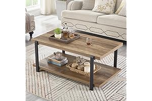 FOLUBAN Wood Metal Coffee Table for Industrial Rustic Living Room