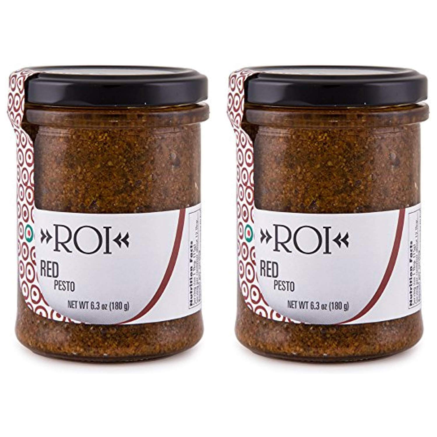 ROI Red Pesto - Sundried Tomato Pesto Sauce Made With Sundried Tomatoes, Genovese DOP Basil, and EVOO, Gluten-Free, Keto-Friendly Fresh Ligurian Sauce, Non-GMO, Made In Italy 6.3 oz (180 g) - Pack 2