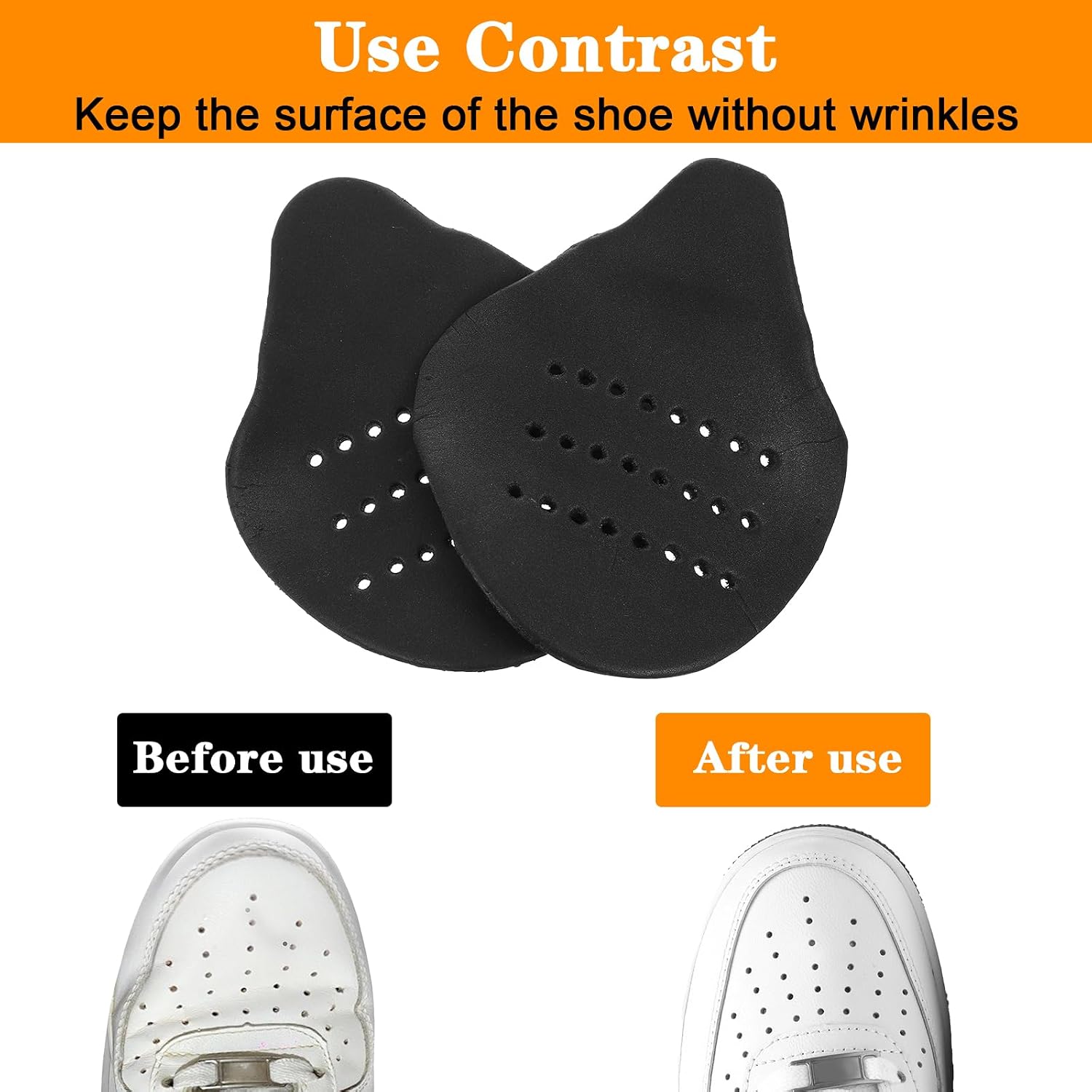 4 Pairs Shoe Crease Protector, Anti-Wrinkle Shoes Crease Shoe Toe Protectors with Adhesive Strips for Sneakers, Soft Foam Protector Toe Box Decreaser for Men's US Size 7-12 (Black & White)