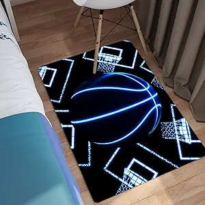 Kids Basketball Mat - Black Basketball Rug for Boys Kids Room Sports Carpet Rug for Boys Bedroom, 2'×3'