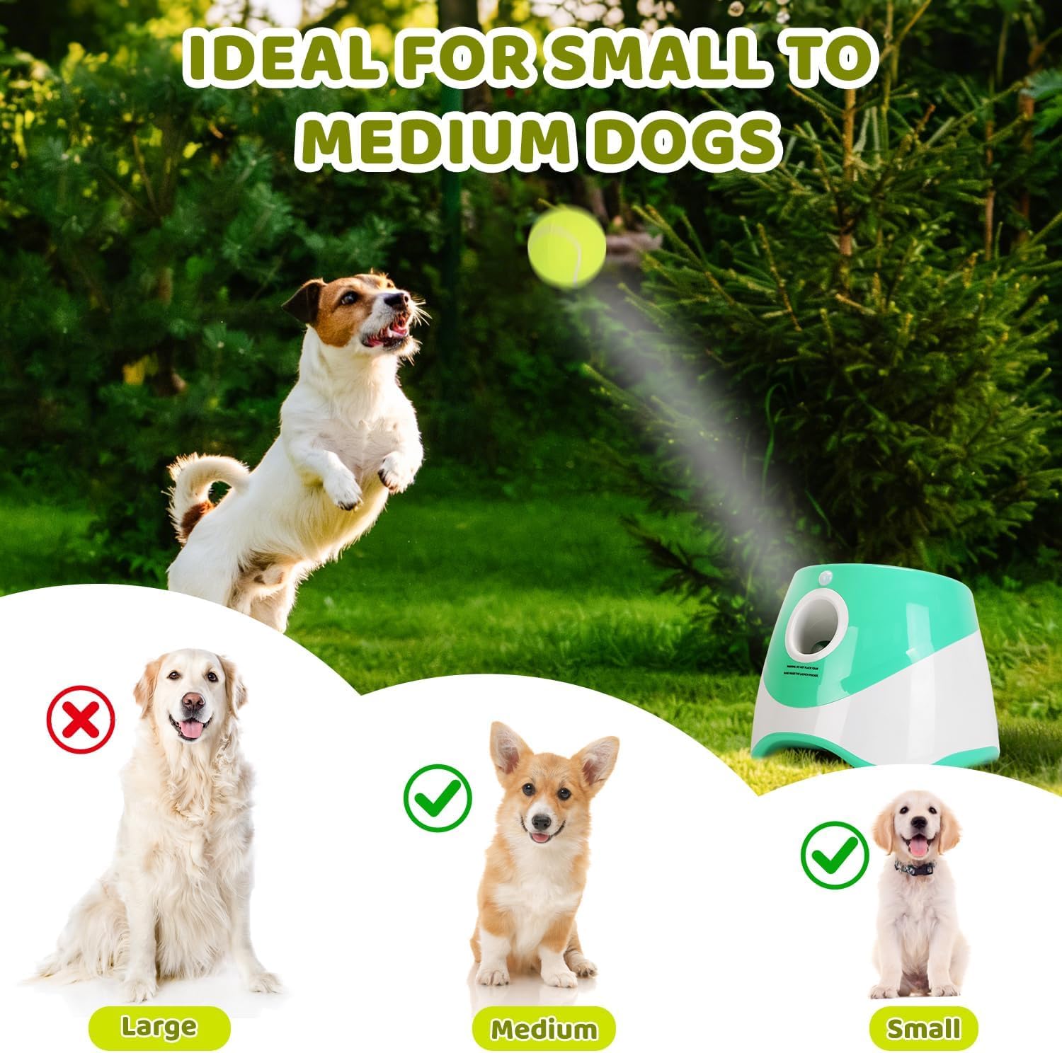 Lanzador Automático de Pelotas para Perros, Juguete Interactivo Recargable con Distancia Ajustable para Interior/Exterior, Regalo Ideal para Perros Pequeños/Medianos - ABS Duradero,Light Green