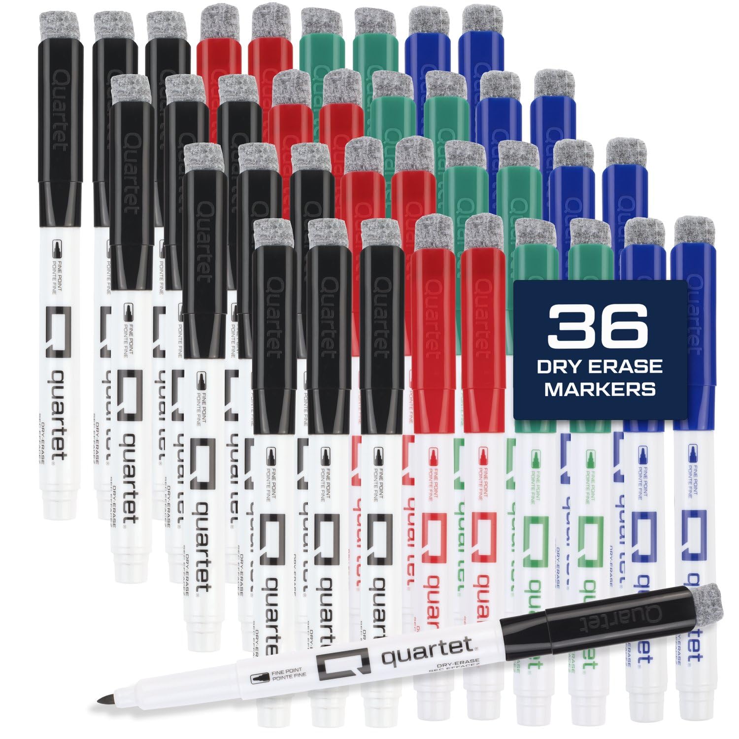 Quartet Whiteboard-Marker, trocken abwischbar, geruchsarm, feine Spitze, Schwarz, Rot, Blau, Grün, 36 Stück (Q120Z03-R)