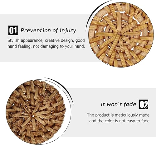 Miniatura 8 de EXCEART 6 dijes tejidos de ratán, dijes de bastón, conectores de ratán, anillos de unión, colgantes redondos de círculo bohemio para hacer aretes