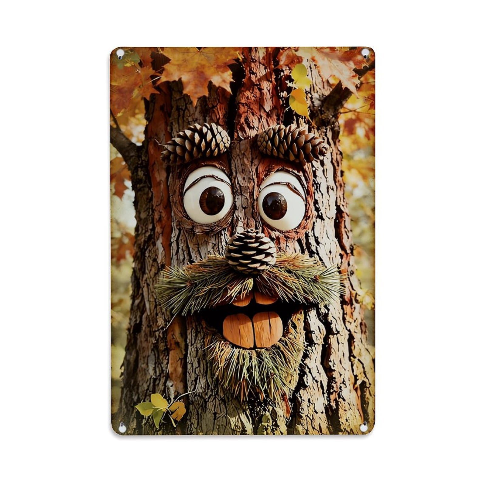 Nestemfo Vintage Whimsical Tree Face Art Print_1 Tin Sign Metal Sign, Living Room,Bar, Home, Bedroom Wall Decor,Retro Metal Poster 8X12 Inches