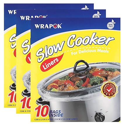 WRAPOK Slow Cooker Liners Kitchen Disposable Cooking Bags BPA Free for Oval or Round Pot, Large Size 13 x 21 Inch, Fits 3 to 8.5 Quarts - 3 Pack (30 Bags Total)