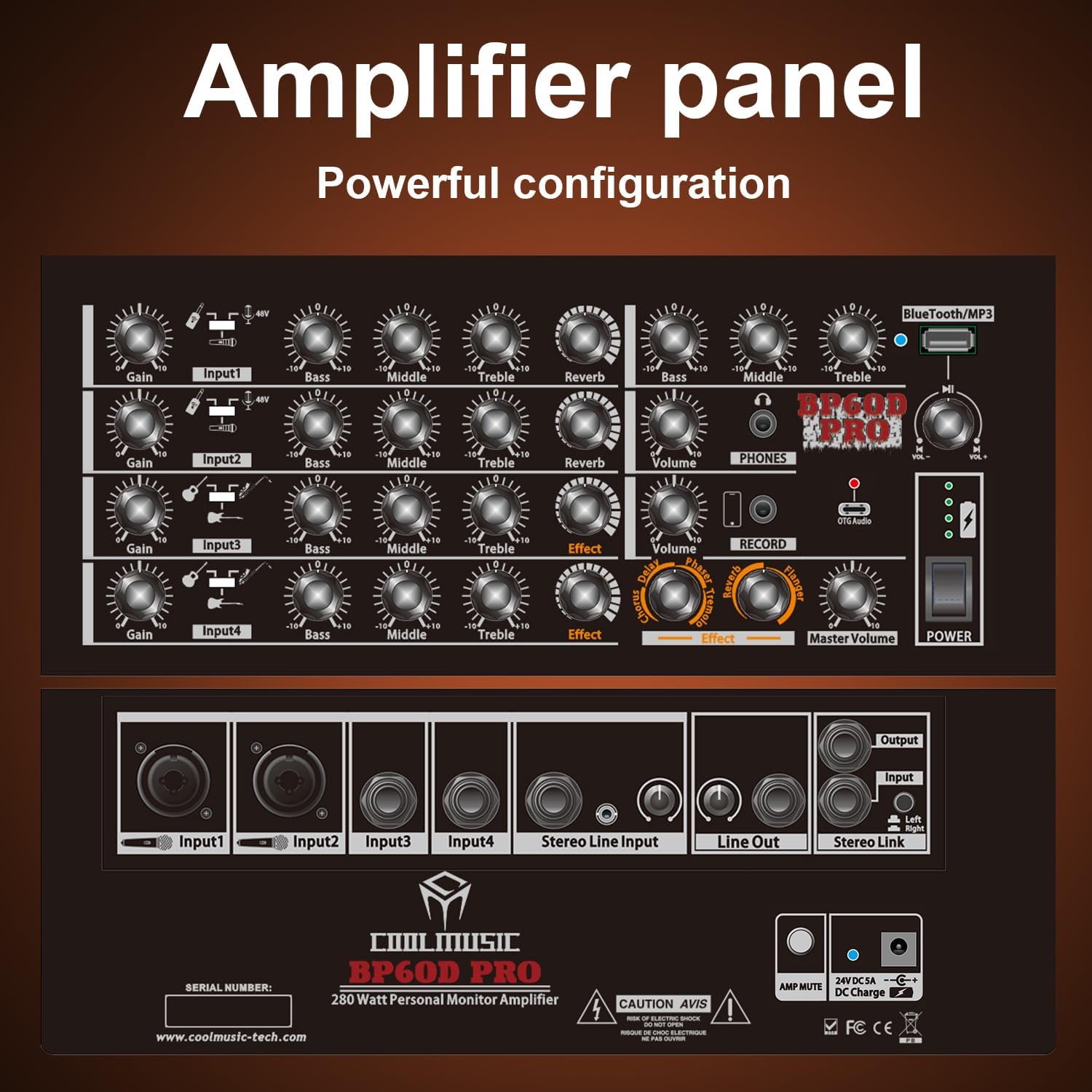 Coolmusic 300W Professional Acoustic Guitar Amp,Busking Amplifier PA System with 7 Inputs, Studio-Grade Reverb/Chorus/Delay/Tremolo/Phaser/Flanger, 3-Band EQ