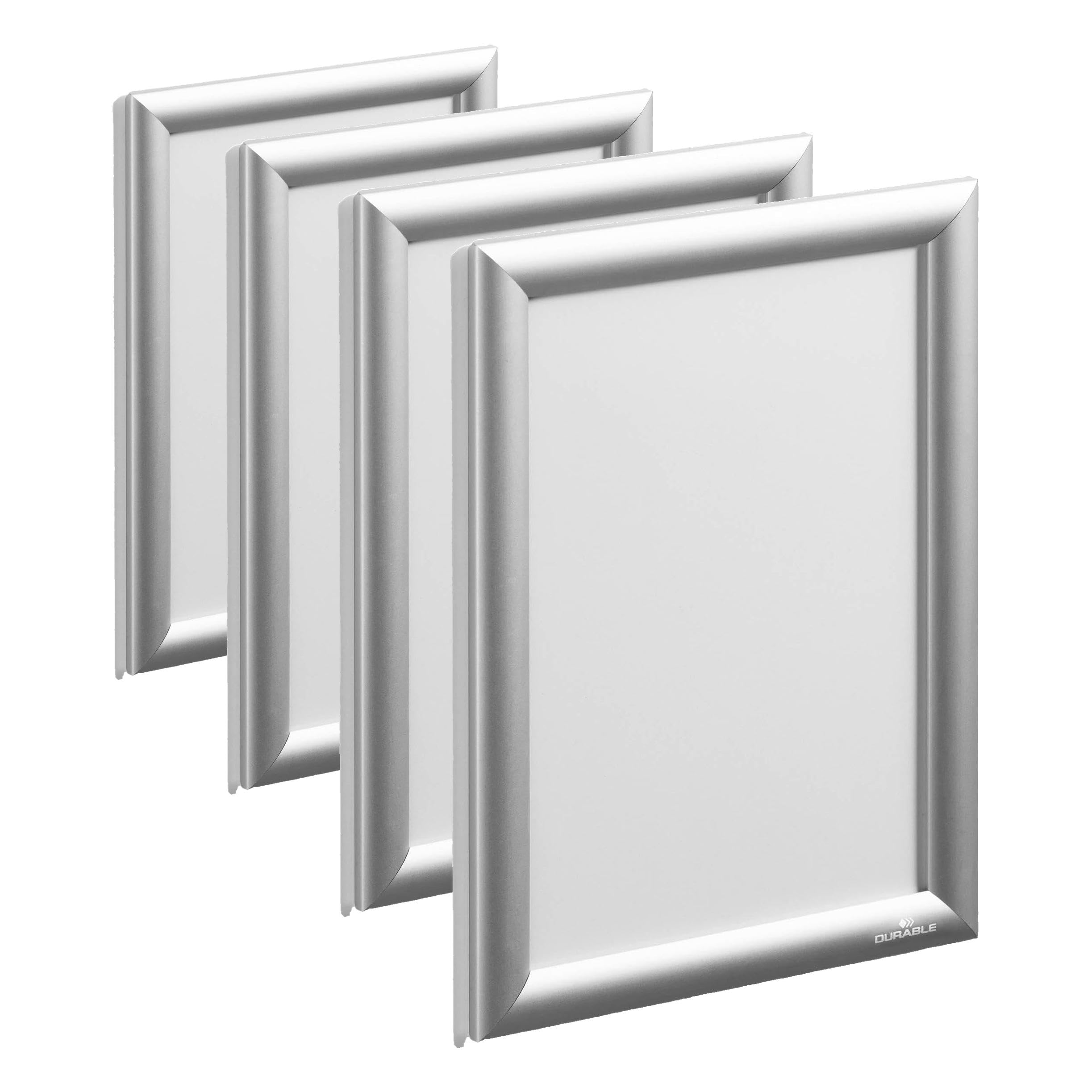 Durable - Cadre clipsable en aluminium A4 - Pour l'affichage d'informations - Fixation adhésive & vis inclus - argent - 1 pièce - 479623 (Lot de 4)
