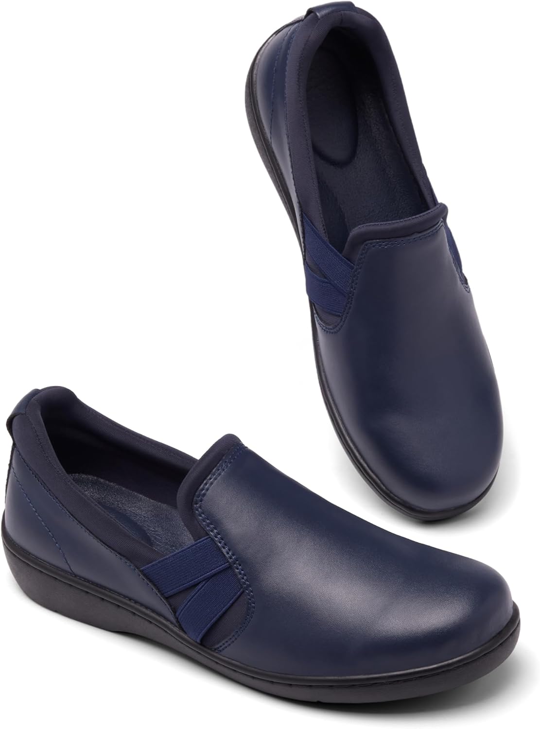 UZB 女性用整形外科用ローファー スリッポンシューズ 快適なカジュアルドレスシューズ 低反発素材, ネイビー, 26.5 cm W