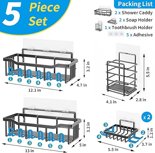 Miniatura 8 de Lydia's Deal Organizador de ducha de 5 piezas, estantes de baño, organizador de ducha para almacenamiento de baño, estante de ducha inoxidable sin