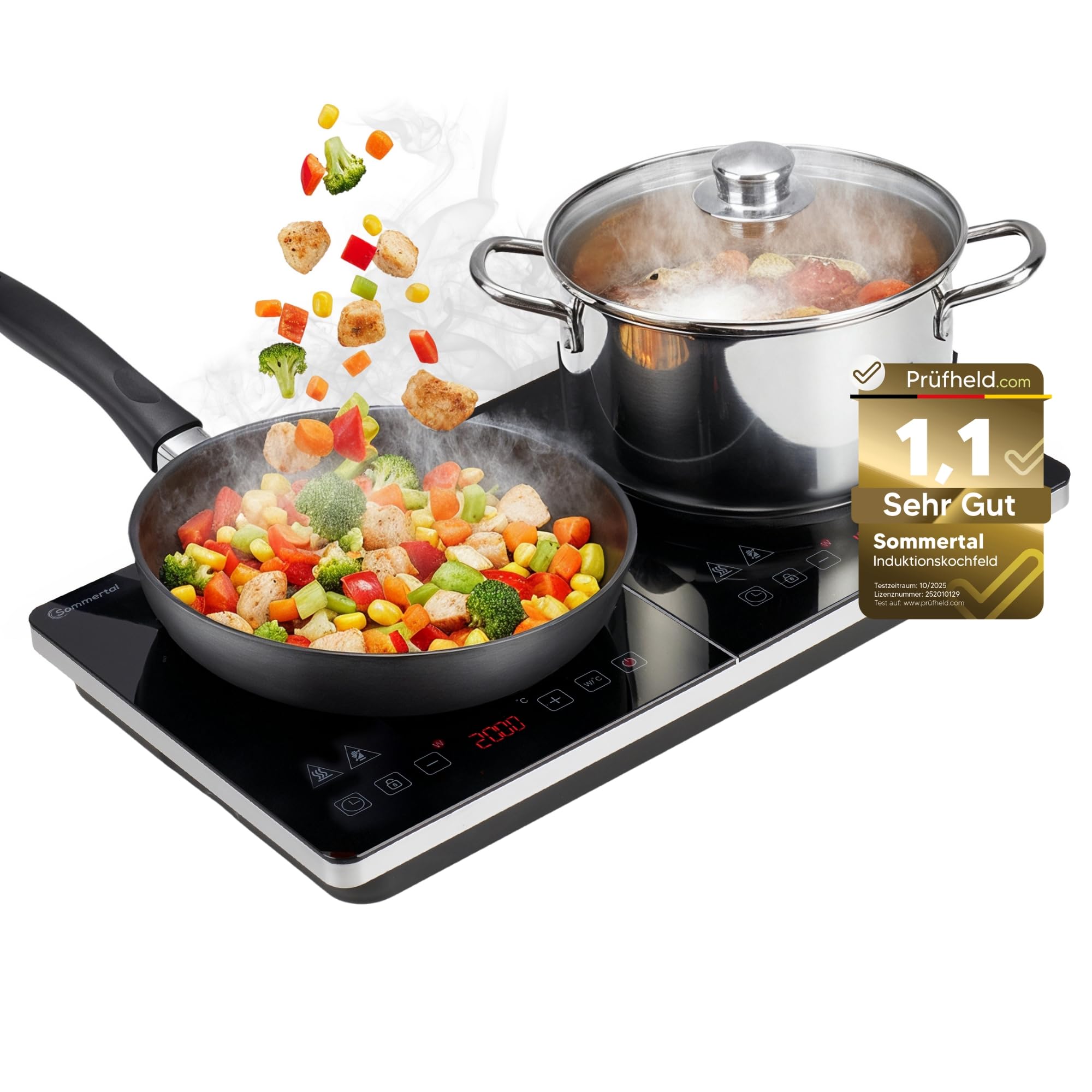 Sommertal Induktionskochfeld 2 Platten 3500W - Super Slim Design, tragbar, bis 240 °C, 4h Timer, Touch-Bedienung, Induktionskochplatte doppelt, Induktionsplatte, Induktionsfeld