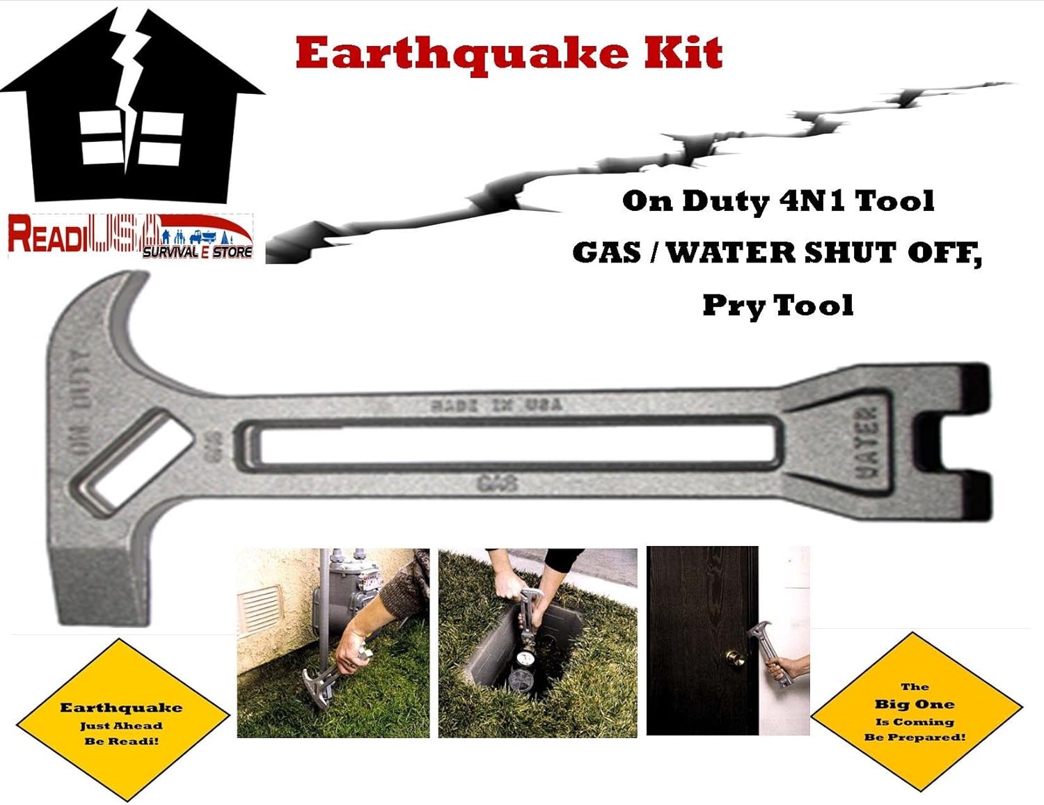 On Duty Emergency Gas Shut Off 4-in-1 Tool for Earthquakes, Hurricanes, Fires, Floods, Disasters and Emergencies - Survival and Rescue Gas Turn Off Wrench