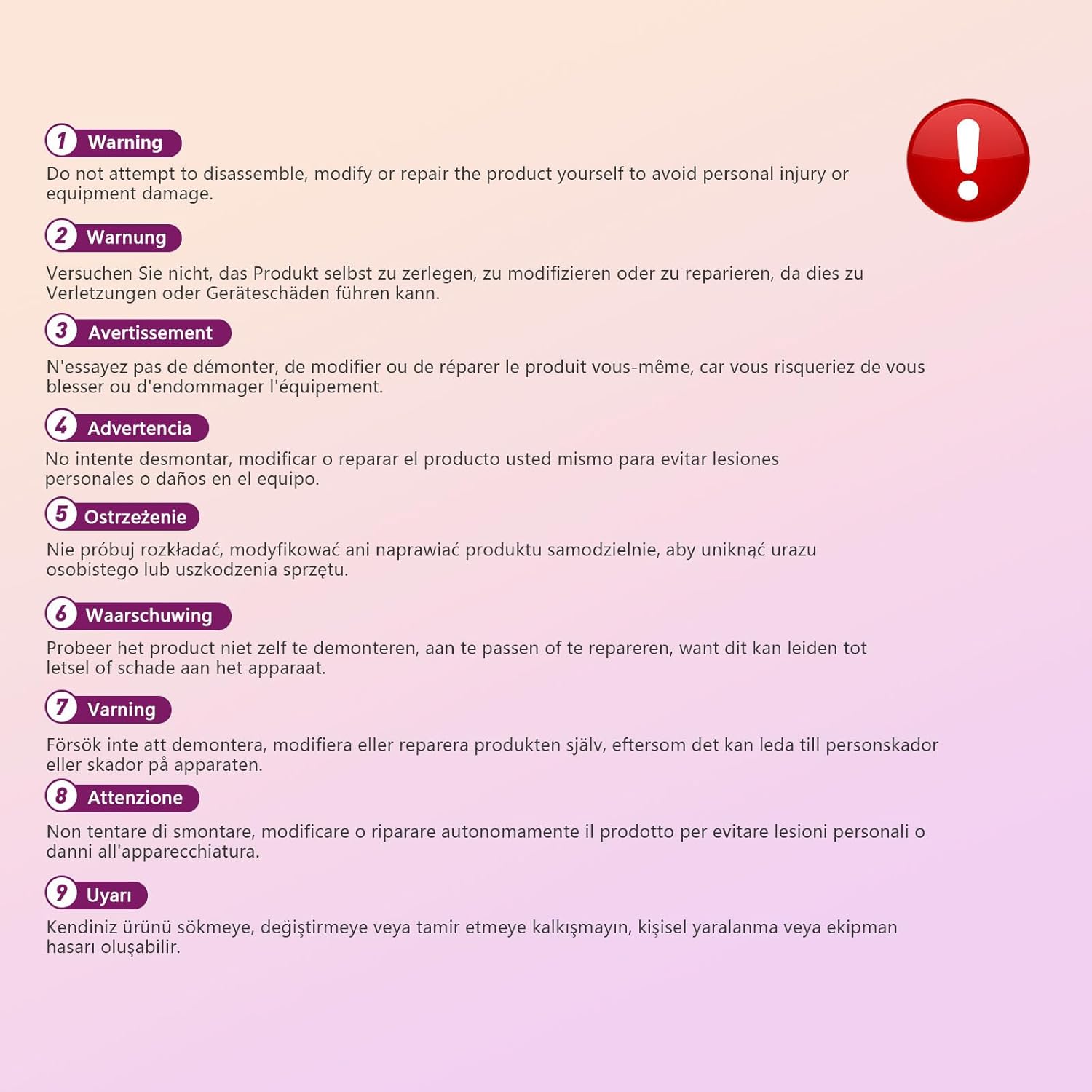 Warning message in multiple languages