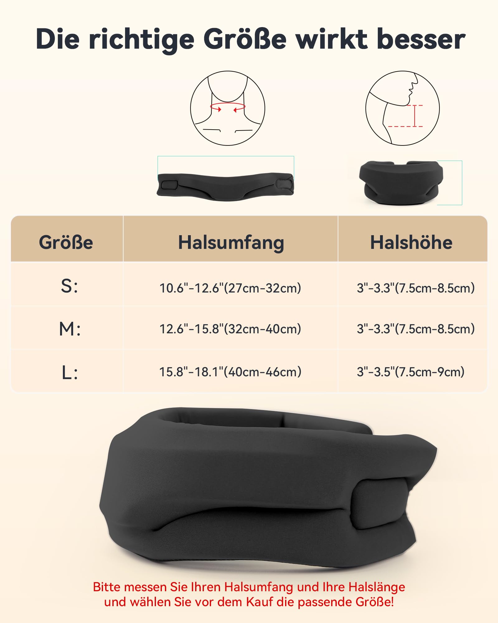 Nackenstütze gegen Nackenschmerzen, Weiche & Verstellbare Halskrause für Schlafen, Neck Support zur Unterstützung der Halswirbelsäule Druckentlastung, für Frauen und Männer(Schwarz, M)