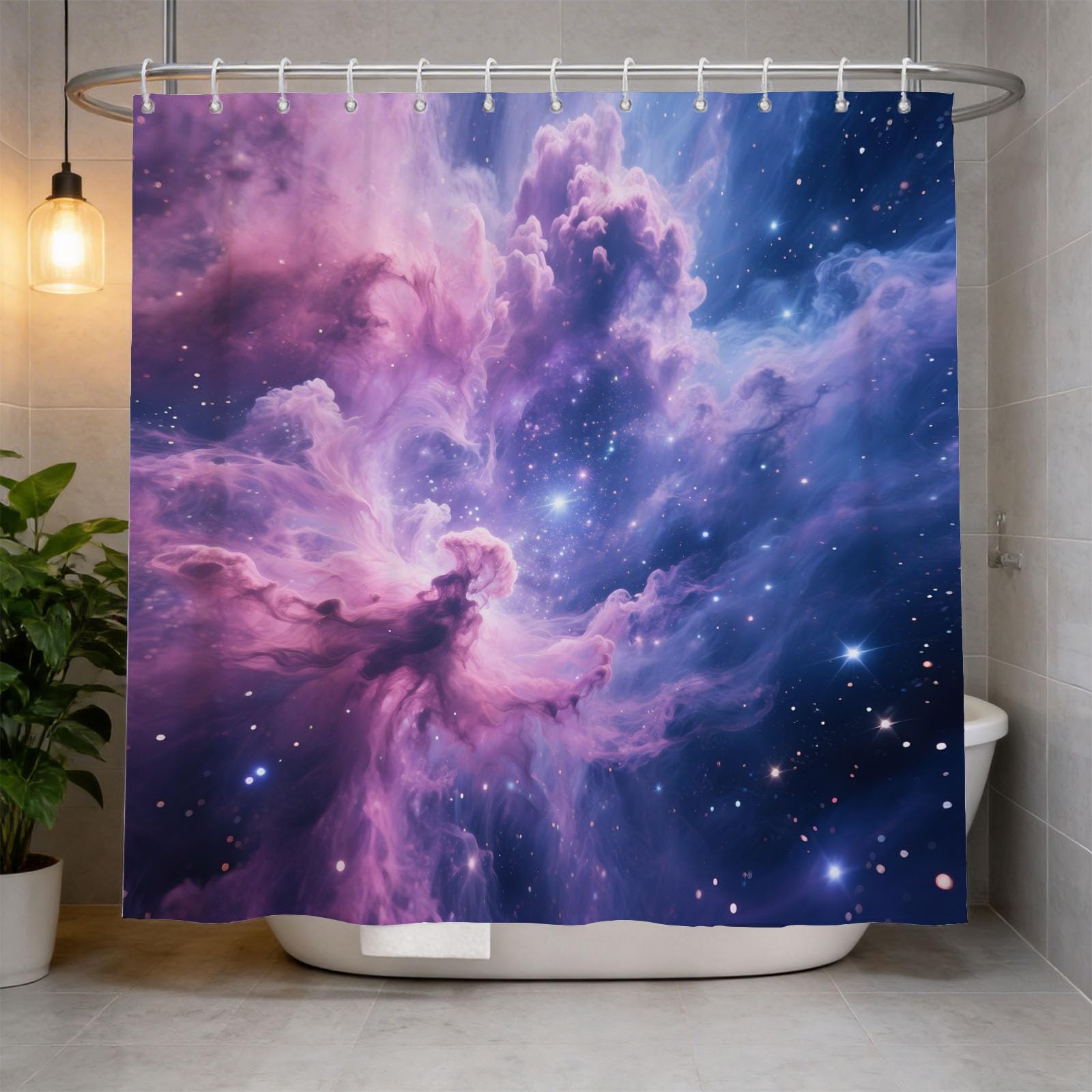 Hongduo 3D Nebula Shower Curtain for Stalls Bathtubs Starlight Bathroom Decor Shower Curtain Set Polyester Fabric Waterproof 200x200cm/79X79 Inch with Hooks