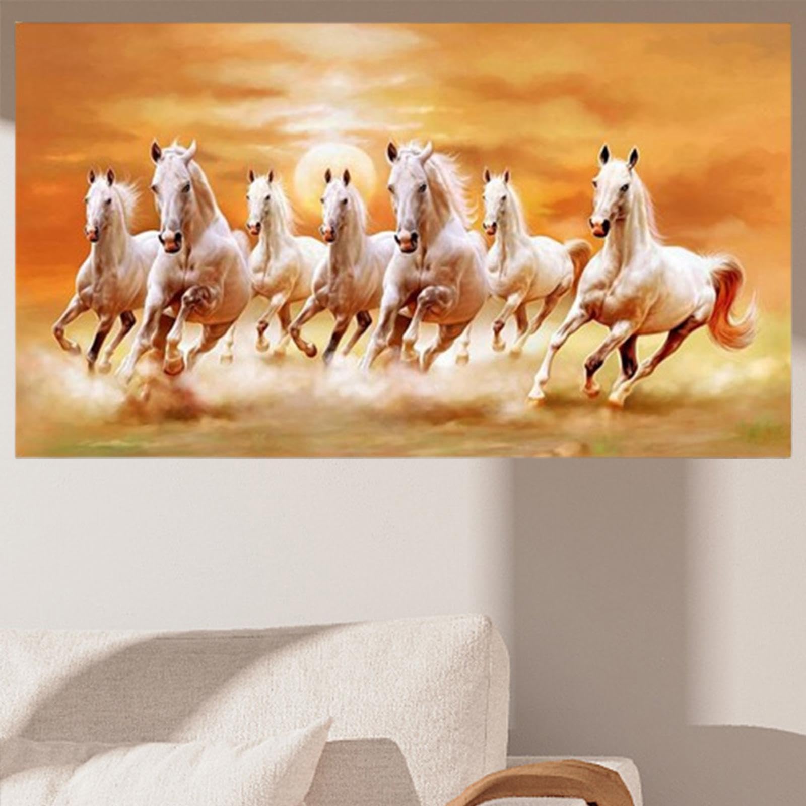 Amazon.co.jp: 7頭の馬の絵キャンバス印刷7馬の馬の絵画壁の装飾