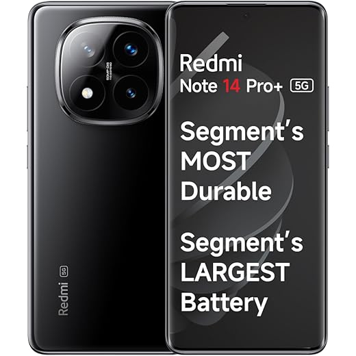 Redmi Note 14 Pro+ 5G Titan Black 12GB RAM 512GB Storage| 50 MP Triple Camera with Telephoto | Corning Gorilla Glass Victus 2 | IP 68 | SD 7s Gen 3