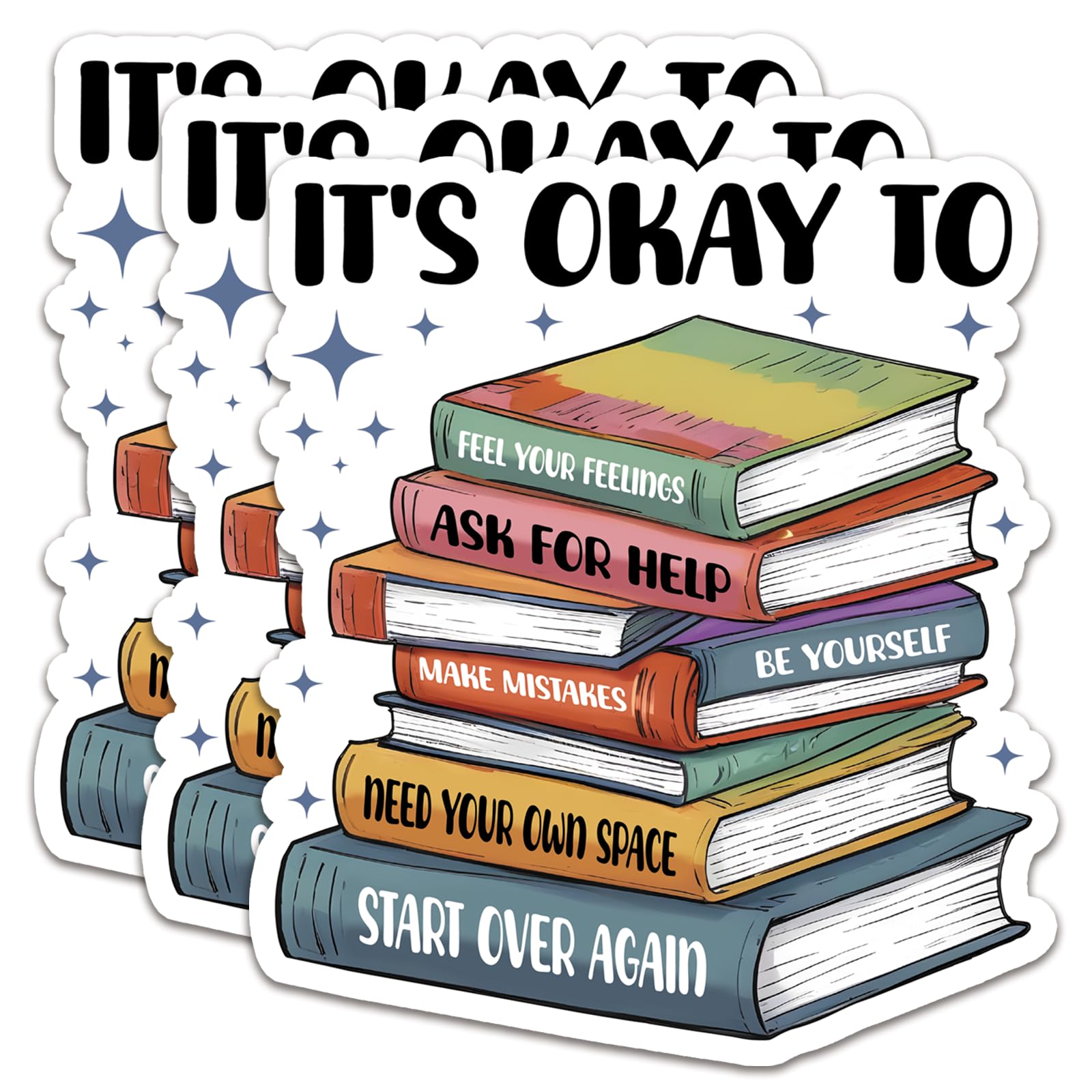 (3Pcs) It's Okay to Feel Your Feelings Sticker Motivational Quotes Stickers Decal Waterproof Vinyl Stickers Adult for Laptop Kindle Car Tumbler Water