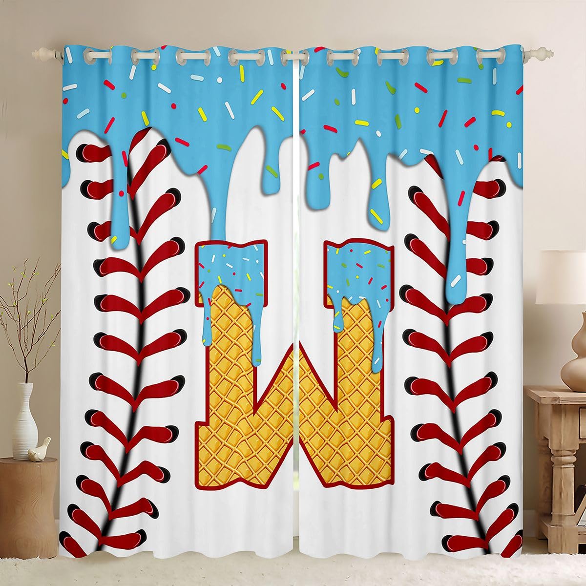 Rideau occultant 117x137 cm baseball bleu Homewish pour decoration de fenetre de chambre