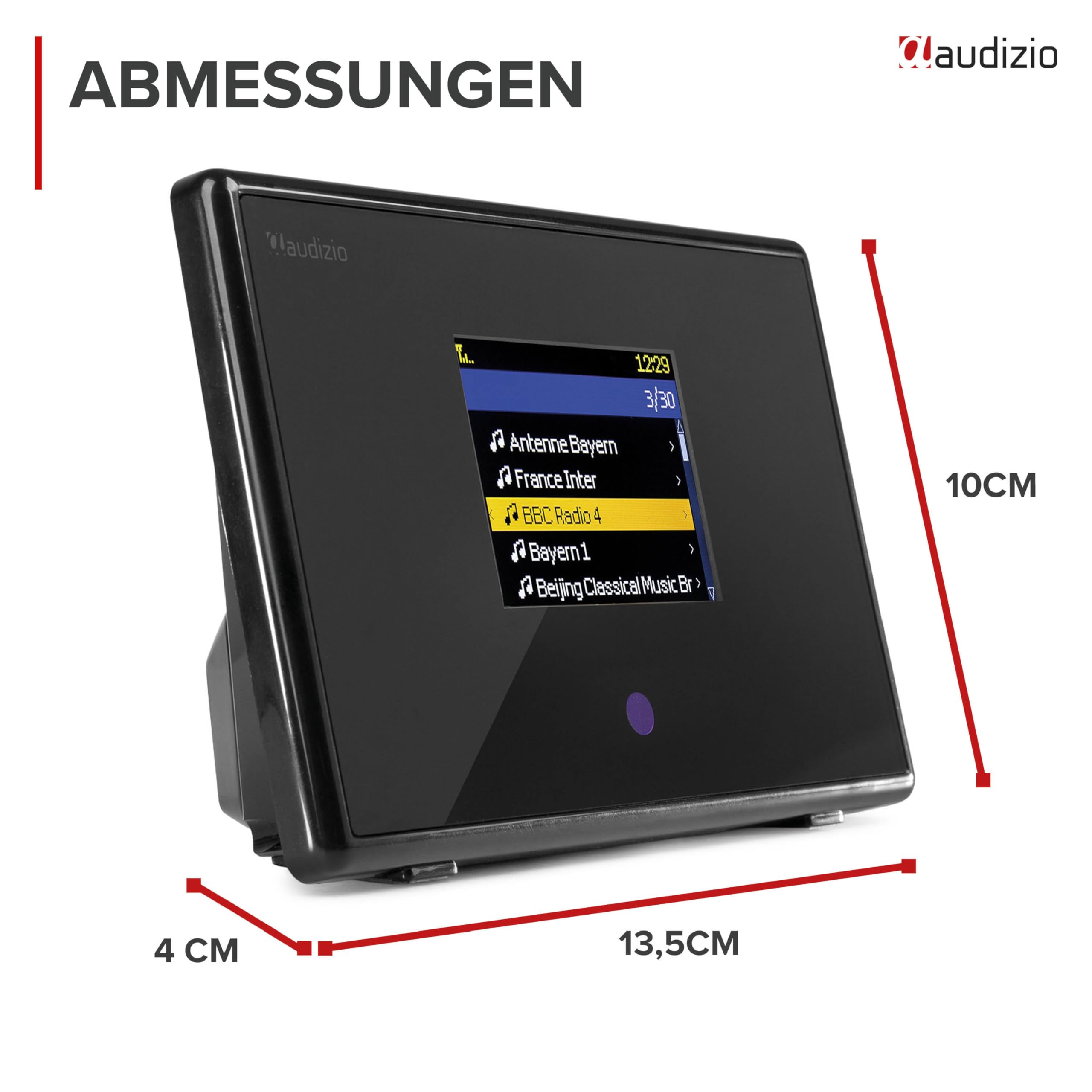 Audizio Turin Internetradio Adapter WLAN & Bluetooth - WLAN Radio Tuner für Stereoanlage & Aktivboxen - Internet Radio Receiver - 2,4" Farbdisplay, Line-Out, Wecker & Fernbedienung - Schwarz